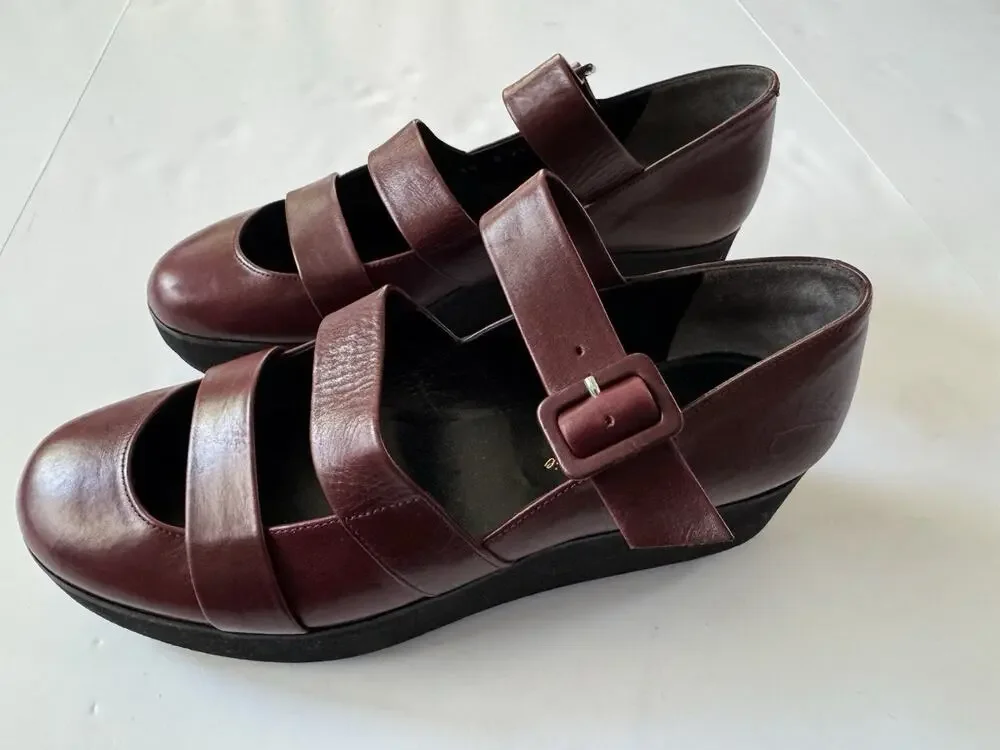 Robert Clergerie Burgundy Platform Mary Jane Pumps